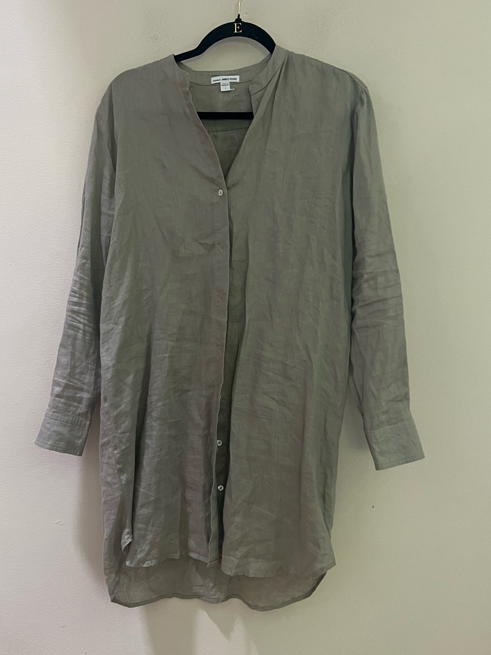 James Perse Linen Button-Front Tunic in Light Taupe